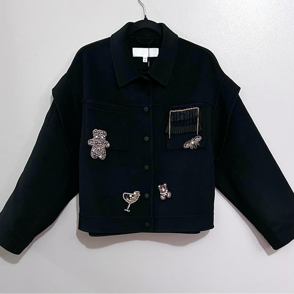 NWT URLAZH Rhinestone Stitched Short Teddy Bear & Champagne Jacket MSRP$438 - Picture 2 of 16